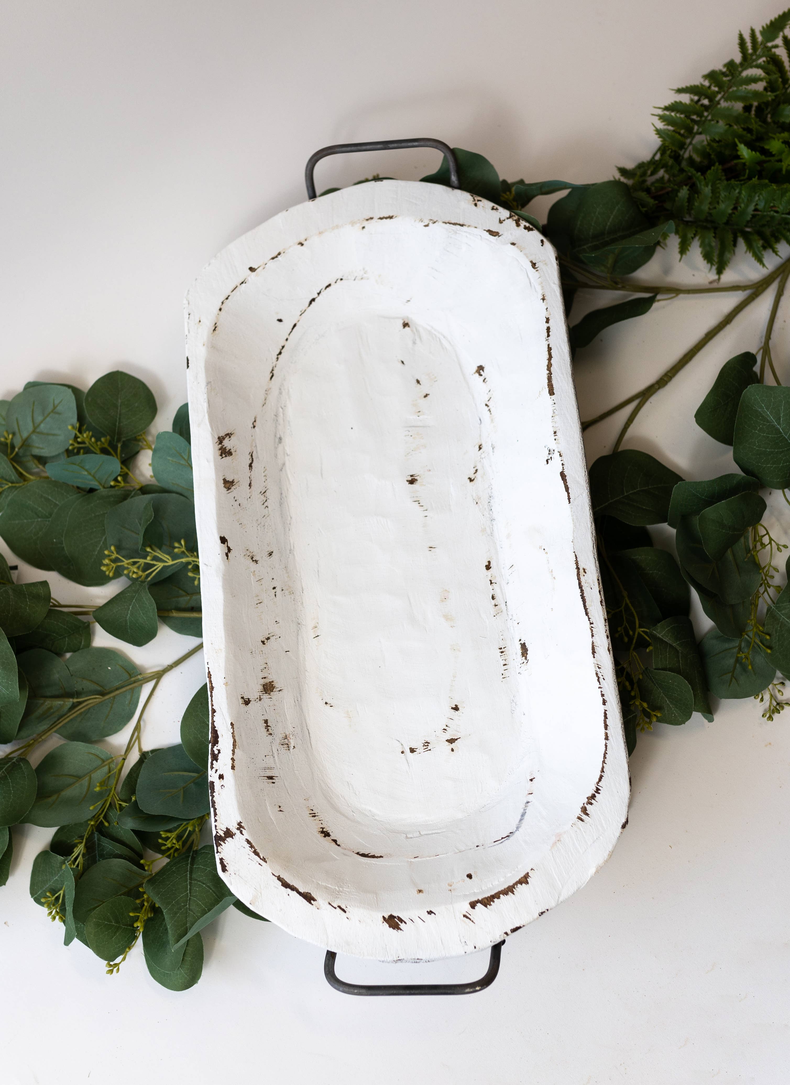 White Medium Carved Bowl With Handles