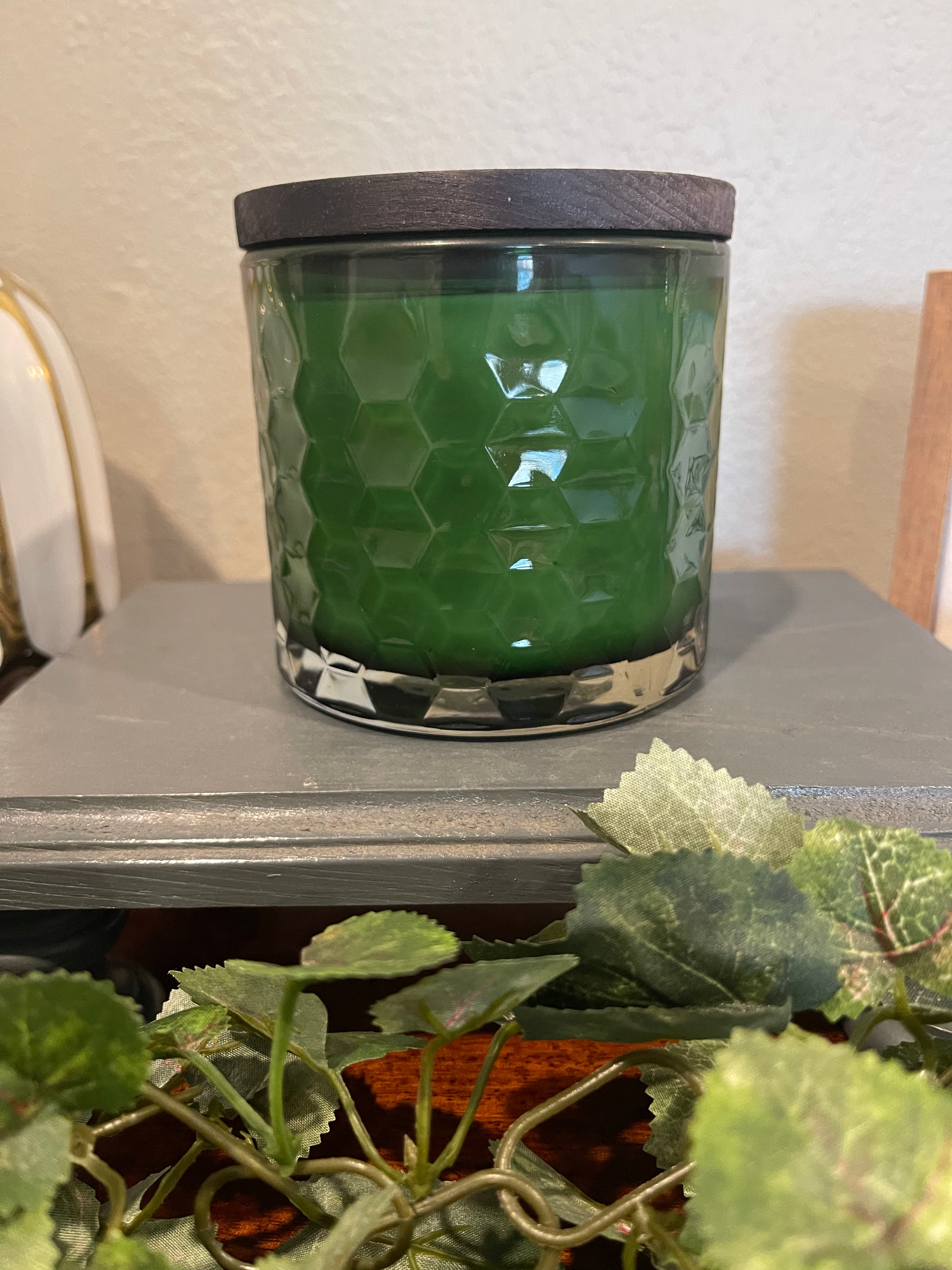 Forest Green Hexagon Candle with Black Wood Lid