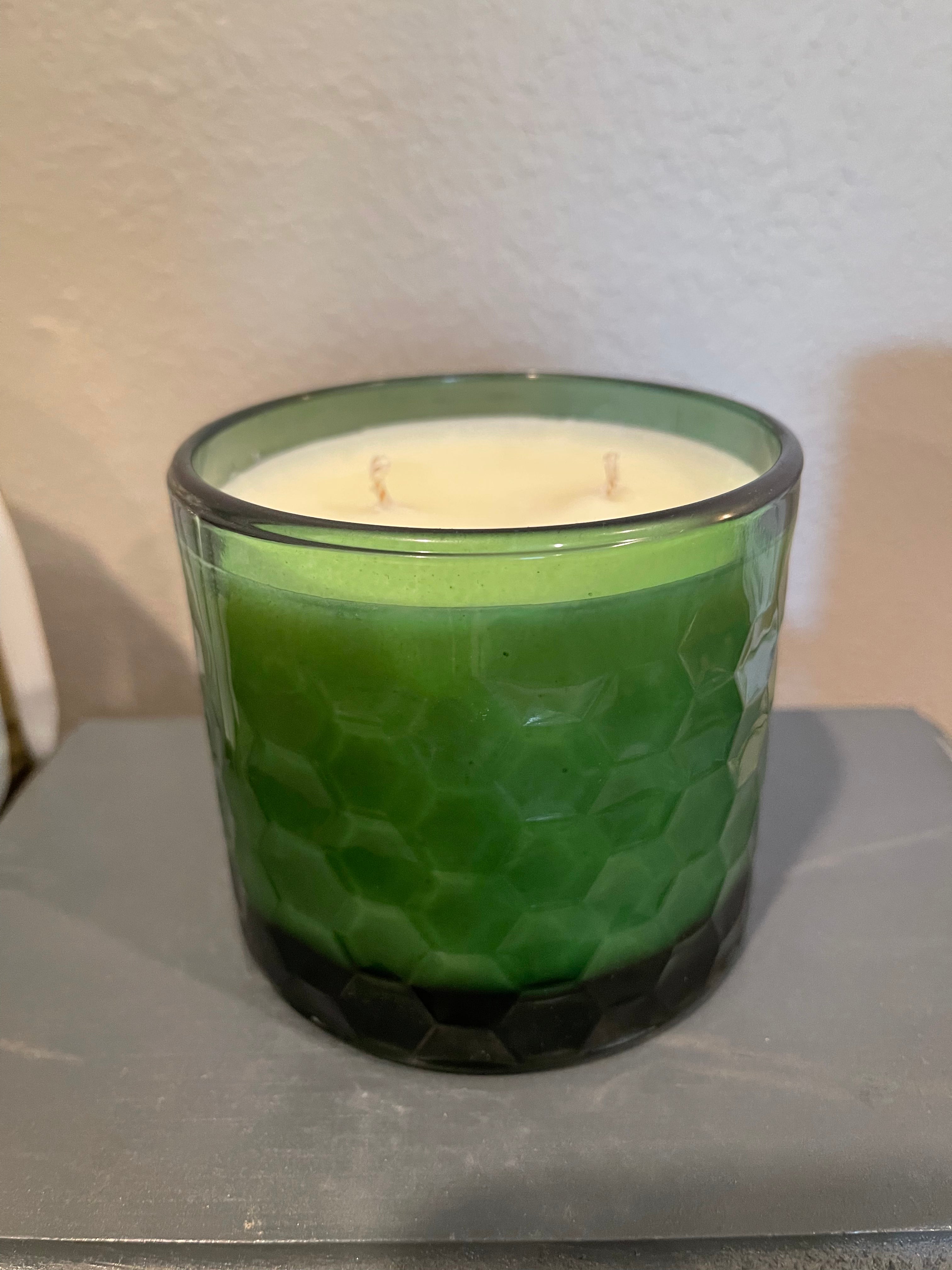 Forest Green Hexagon Candle with Black Wood Lid