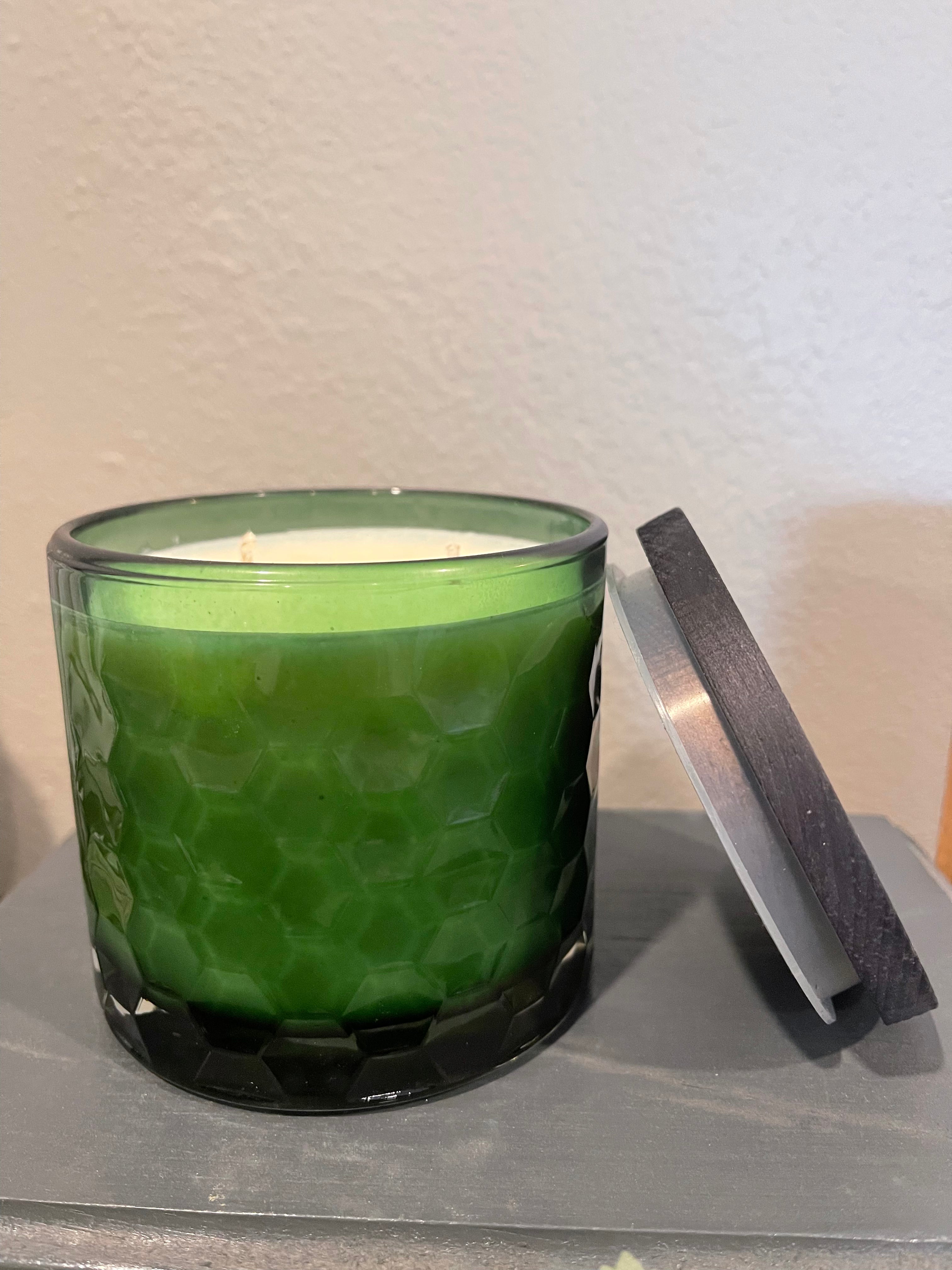 Forest Green Hexagon Candle with Black Wood Lid