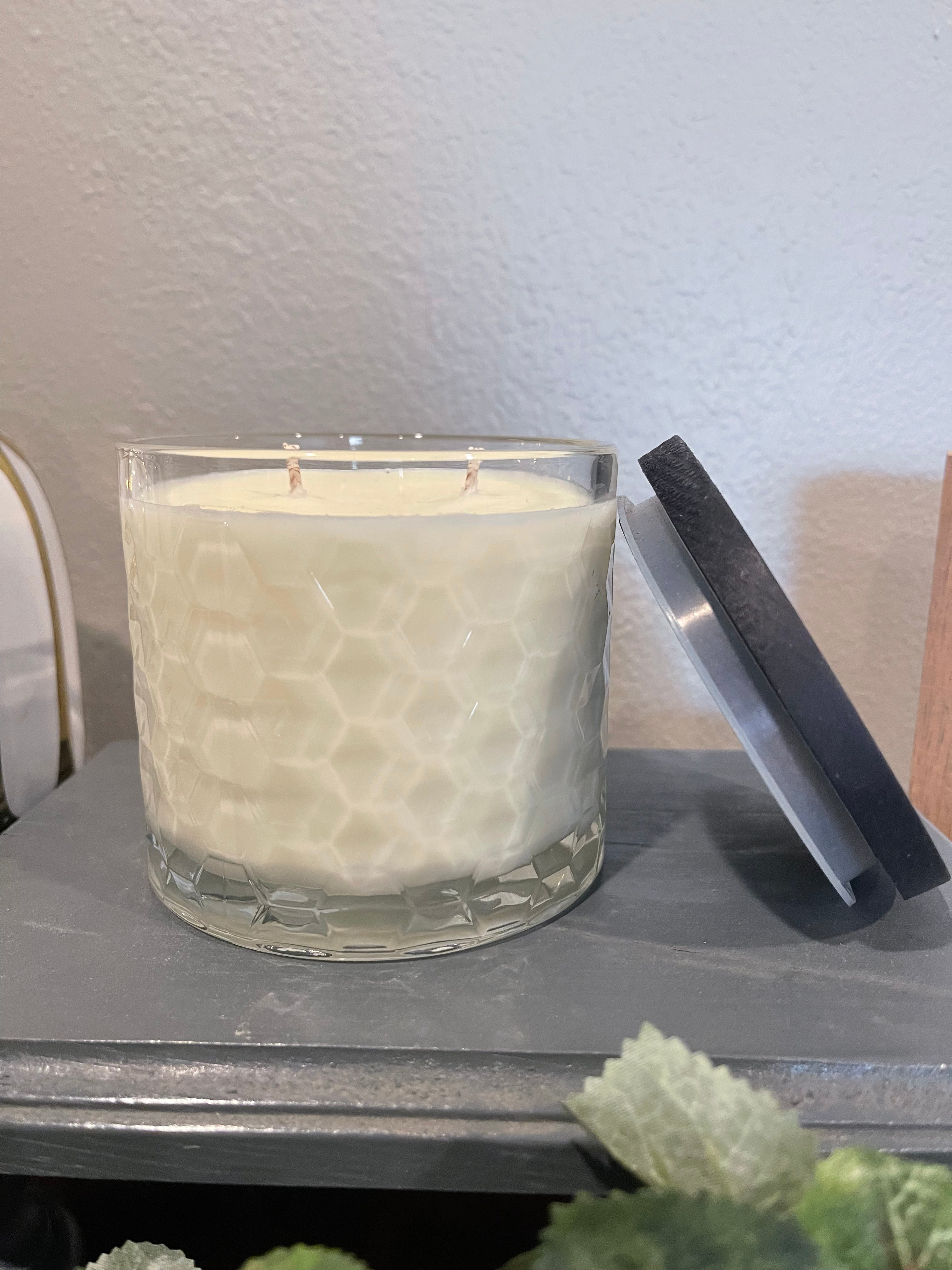 Clear Hexagon Candle with Black Wood Lid